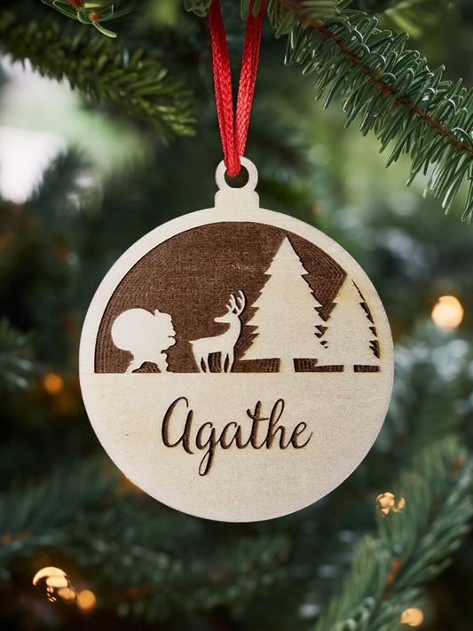 Boule de Noël personnalisable en bois Gravée avec prénom surnom - Cadeau unique et artisanal