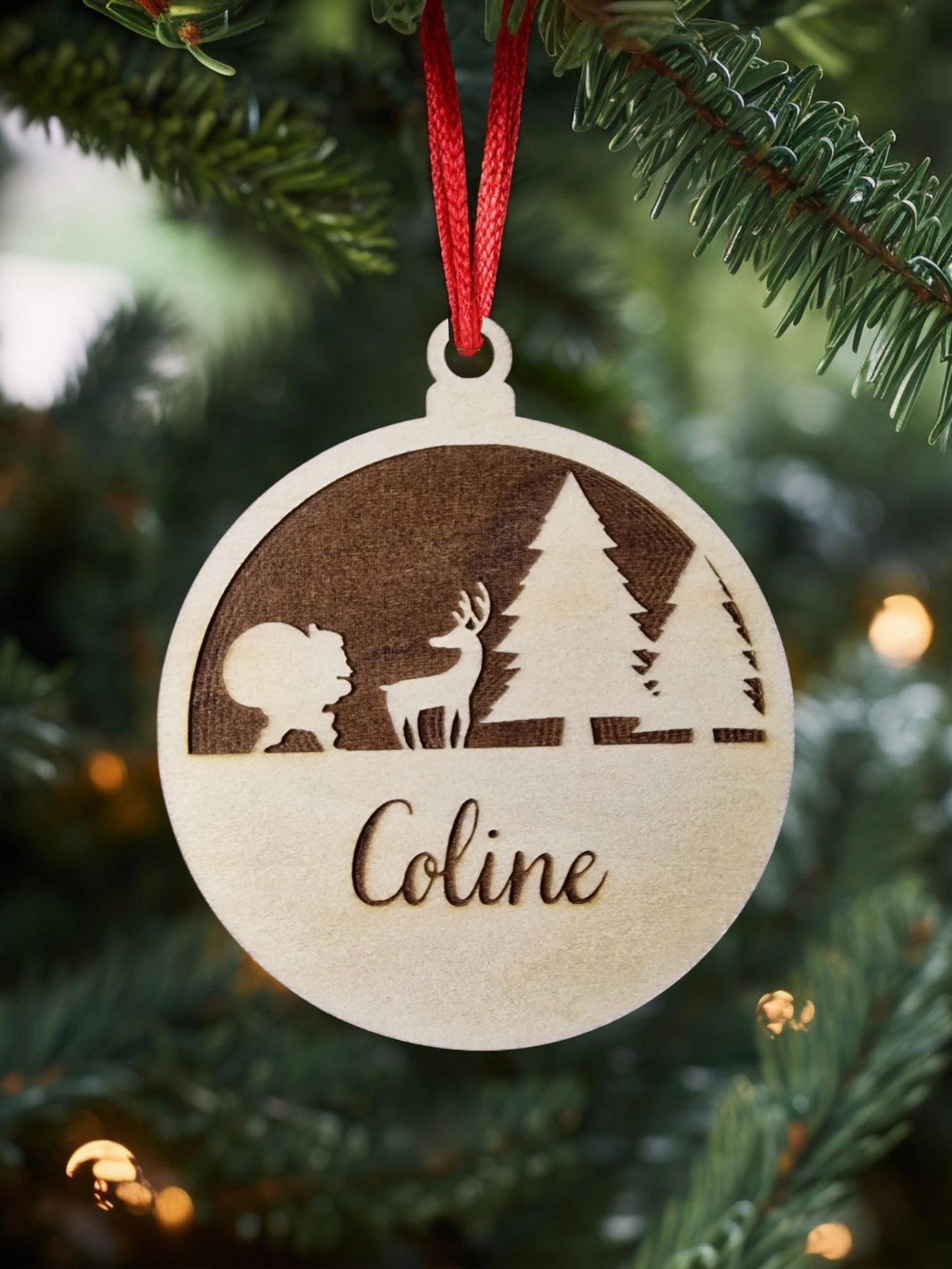 Boule de Noël personnalisable en bois Gravée avec prénom surnom - Cadeau unique et artisanal