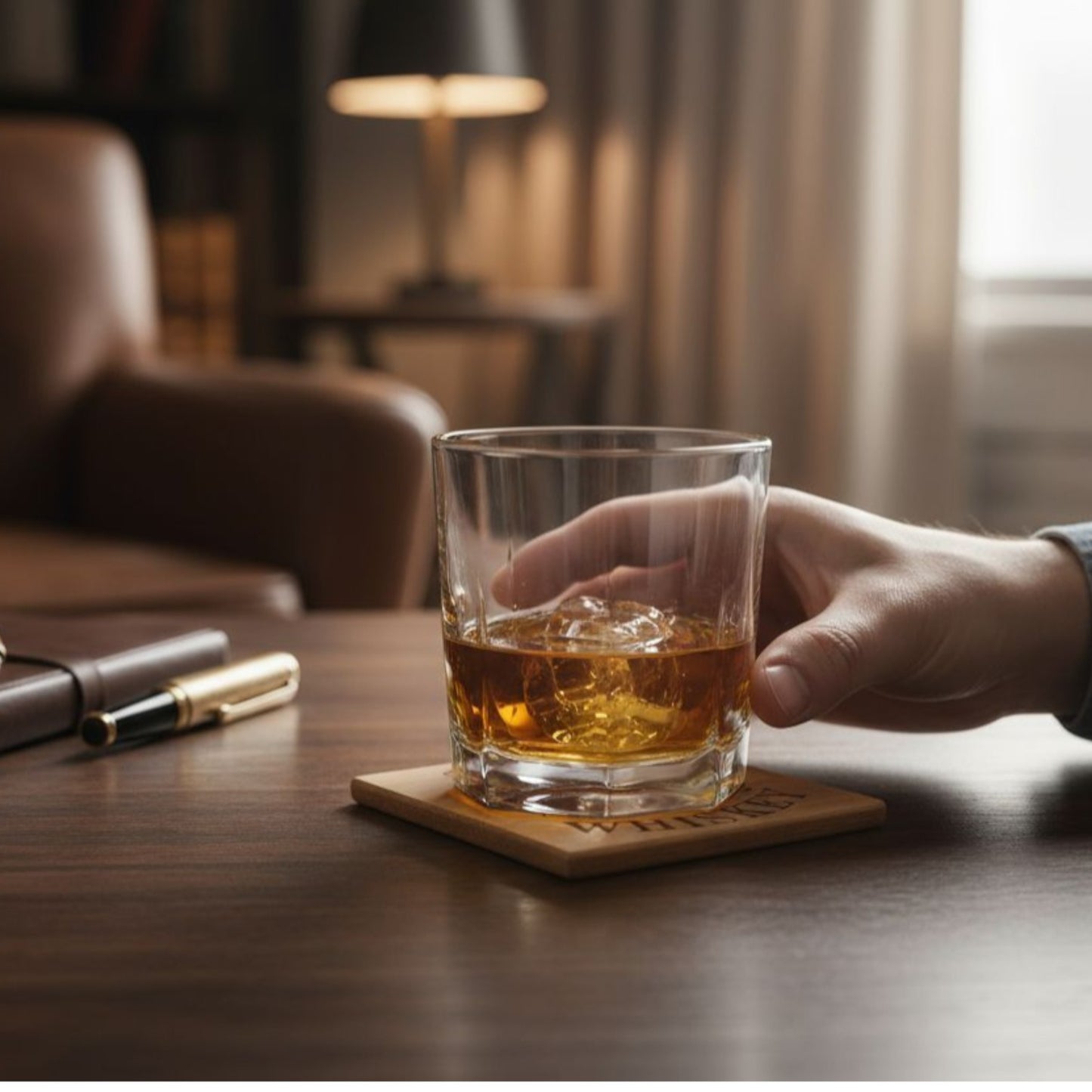 Sous-verre en Bambou Personnalisé - Thème Whisky - Cadeau Personnalisable avec Prénom / Pseudo - Accessoire Élégant 10x10 cm